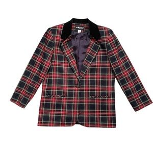 Sag Harbor Vintage Red Black Plaid Lined Women’s‎ Blazer Velvet Collar 10P